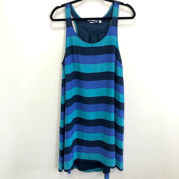 Halogen Blue Striped Silk Blend Trapeze Shift Tank Dress Size‎ Small - Picture 1 of 9